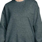 Dark gray sweatshirt worn by a person on a white background