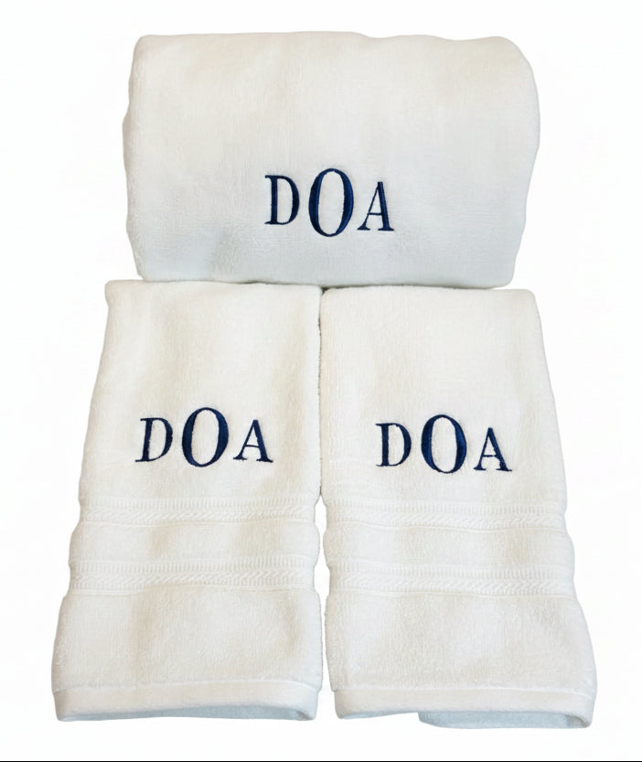 Bath and hand towels embroidered with name or monogram. There's nothing like personalized towels for your home. 