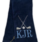 Navy blue golf towel with clubs and initials . perfect gift for dad, pop, grandpa or a special guy or gal.