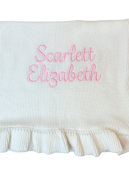 KNIT BABY BLANKET- RUFFLE & STRAIGHT EDGE