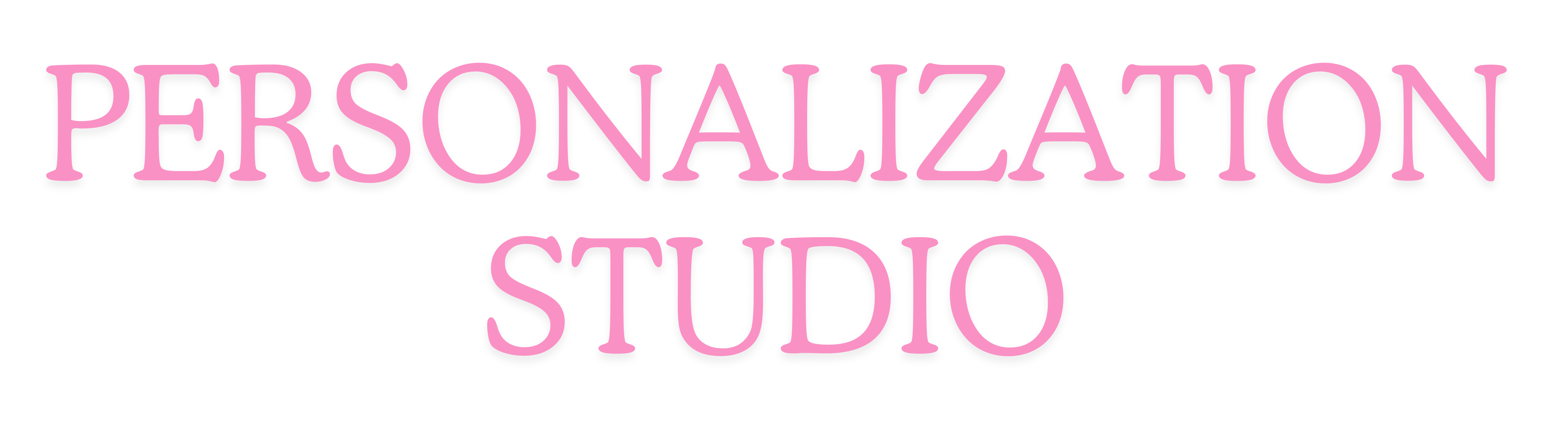 Personalization Studio, pink letters with white background 