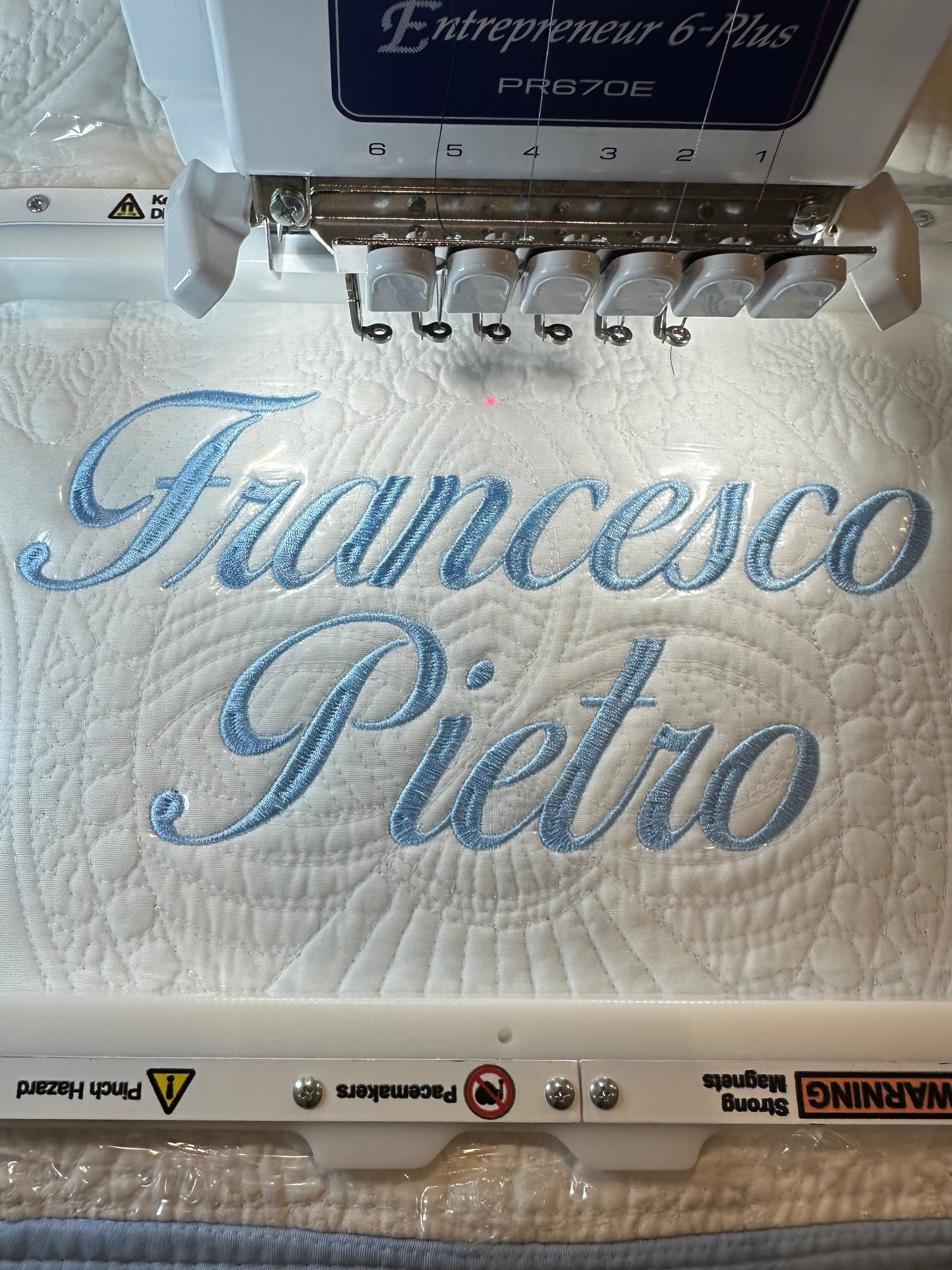 Ballet font on quilt blanket embroidered on Brother PR670E