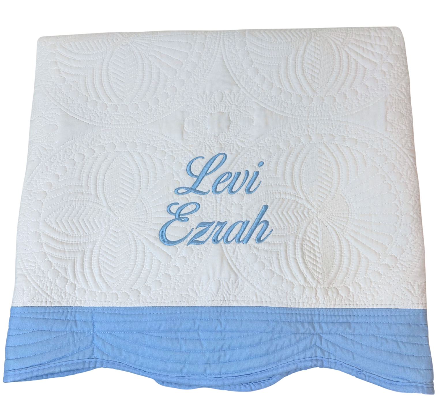 BABY QUILT WHITE WITH BLUE BORDER