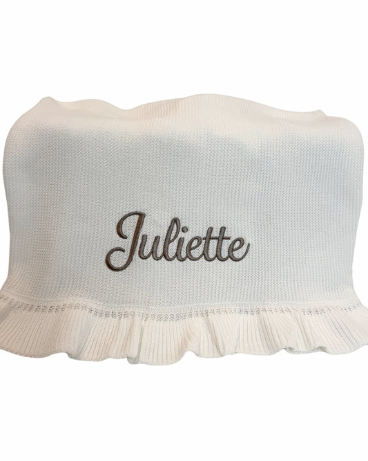 KNIT BABY BLANKET- RUFFLE & STRAIGHT EDGE