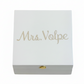 white lacquer jewelry box velvet interior  gold decor outside of box. 4x4x2
