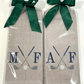 gray corner grommet golf towels embroidered with initials and golf clubs