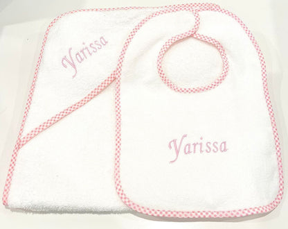 HOODED GINGHAM TOWEL & WASH CLOTH SET